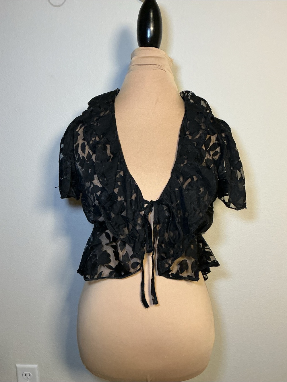Black Sheer Tie-Front Women’s Top